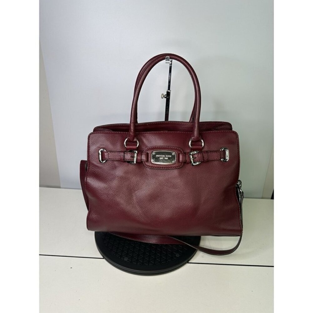 Michael Kors Red Oxblood Maroon Pebbled Leather Hamilton Shoulder Purse